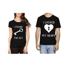 Heart Locked Found Key Couple Graphic Printed T-shirt