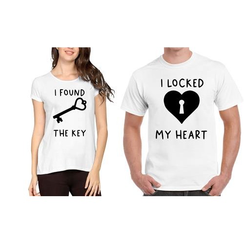 Heart Locked Found Key Couple Graphic Printed T-shirt