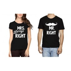 Mr Right Mrs Always Right Couple Graphic Printed T-shirt