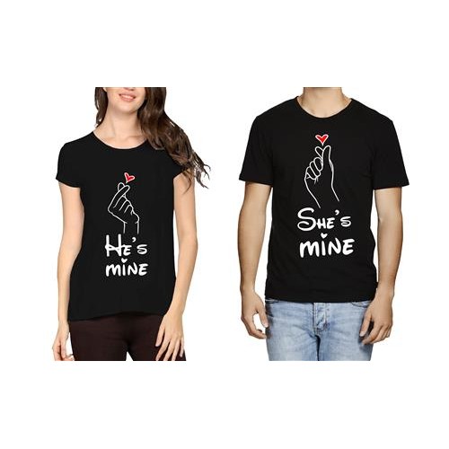 She's Mine He's Mine Couple Graphic Printed T-shirt