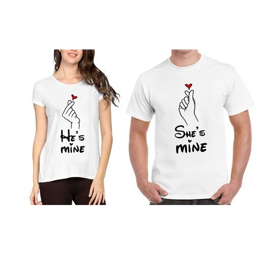 She's Mine He's Mine Couple Graphic Printed T-shirt