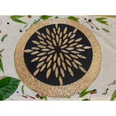 Set Of Spring  Placemats, Handmade Beads Placemats, Black And Gold Table Mats , Round Dining Table Mats 13x13 Inches 