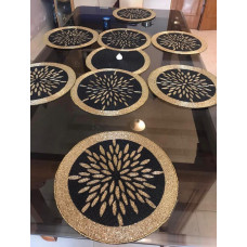 Set Of Spring  Placemats, Handmade Beads Placemats, Black And Gold Table Mats , Round Dining Table Mats 13x13 Inches (Set of 1 Table Runner & 6 Placemats )
