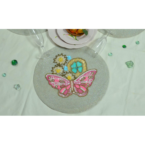 Butterfly Placemats, Handmade Placemats, Multicolored Table Mats, Designer Round Table Mats 13x13 Inch 