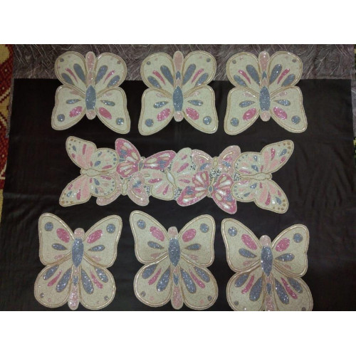 Butterfly Placemats,  Handmade Table Mats, Beaded Table Runner & Place Mats 13x36 Inches (Set of 1 Table Runner & 6 Placemats)