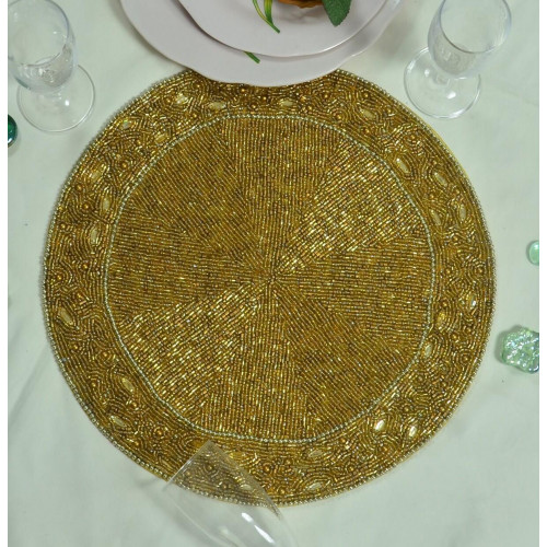 Gold Placemats, Handmade Table Mats , Designer charger Plate, Luxury Beaded Table Mats  13x13 Inches 