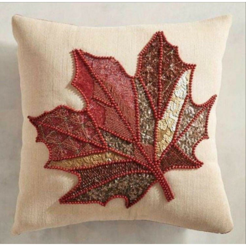 Maple Leaf Cushion Case, Handmade Cushion Covers, Beaded Cushion Covers, Bedroom Cushion Case 16*16 Inches