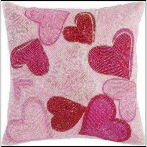 Valentines Special Cushion Case, Handmade Cushion Covers, Beaded Cushion Covers, Hearts Design Cushion Case 16*16 Inch