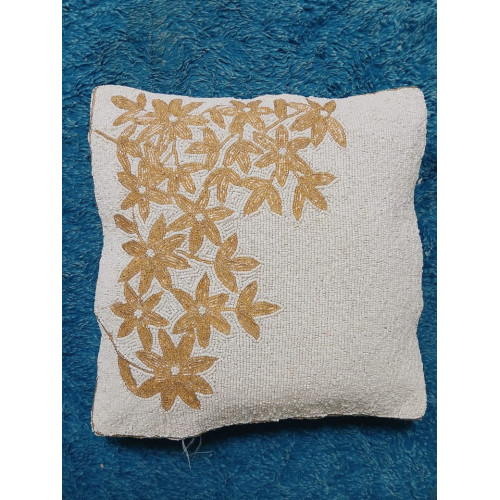 White Cushion Case/ Handmade Cushion Covers/ Beaded Cushion Covers/ Floral Cushion Cover 16*16Inch