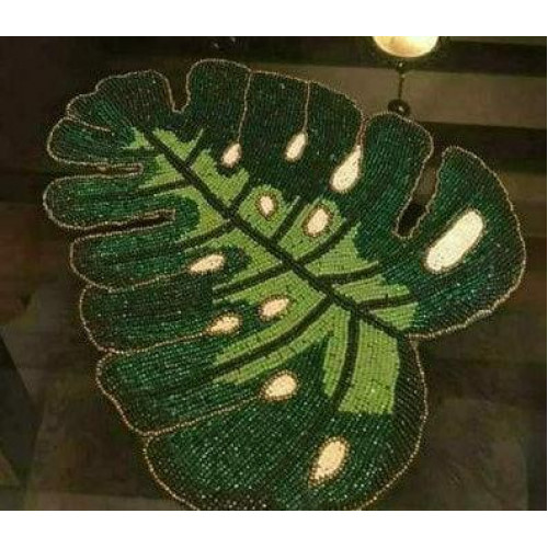 Leaf Table Mats, Handmade Beaded Placemats, Luxury Dining Table Mats 13x13 Inches 