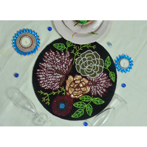 Beaded Placemats, Handmade Table Mats ,Designer charger Plate, Multicolor Floral Table Mats  13x13 Inches