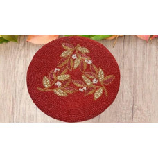 Red Floral Placemats, Handmade Placemats, Beaded Table Mats , Round Table Mats  13x13 Inches 