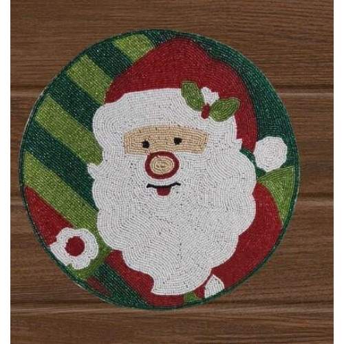 Beaded Placemats, Handmade Placemat Set, Santa Clause Round Table Mats 13x13 Inches 