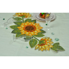 Sunflower Table Runner, Handmade Beaded Spring Table Runner, Designer Floral Table Runner 13x36 Inches