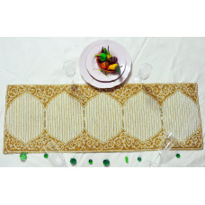 Handmade Table Runner, Beaded Table Runner, White And Gold Luxury Table Runner 13x36 Inches