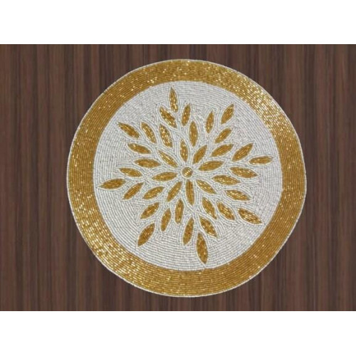 Beaded Placemats, White And Gold Placemats, Handmade charger Plate, Designer Round Table Mats 13x13 Inch