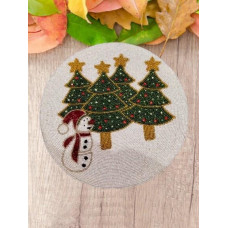 Round Table Mats, Set Of Hand Beaded Table Mats ,Christmas Tree And Snow Man Placemats,  Dining Table Mats  13x13 Inches 