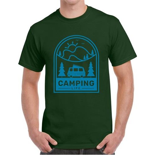 Men's Camping Van Sun Graphic Printed T-shirt