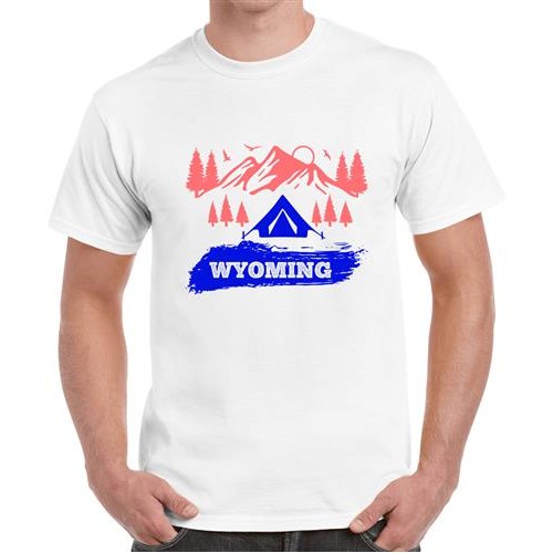 Men's Camping Wyoming Graphic Printed T-shirt