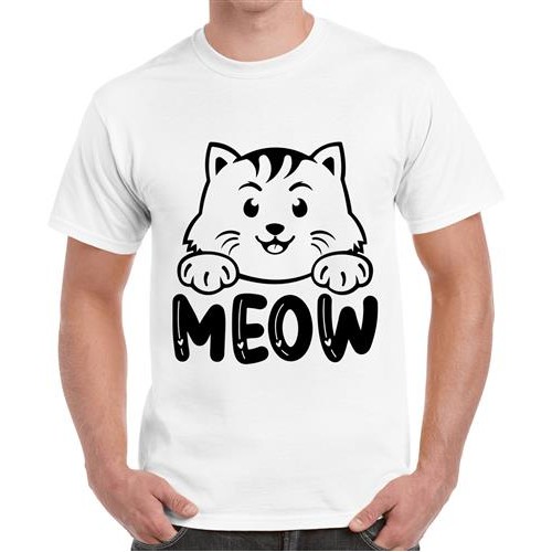 Men's Cat Meow Cute Graphic Printed T-shirt