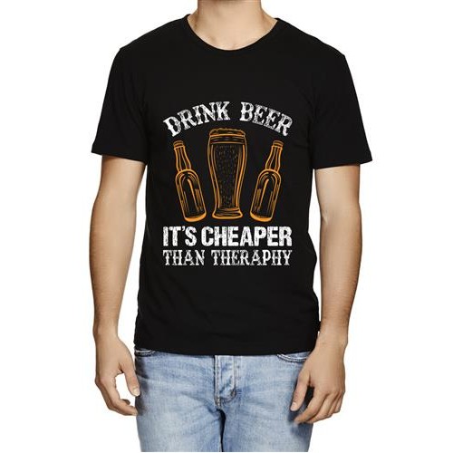 Drink Beer It's Cheaper Than Theraphy Graphic Printed T-shirt