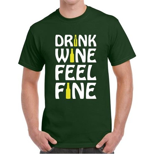 Men's Drink Wine Fine Graphic Printed T-shirt