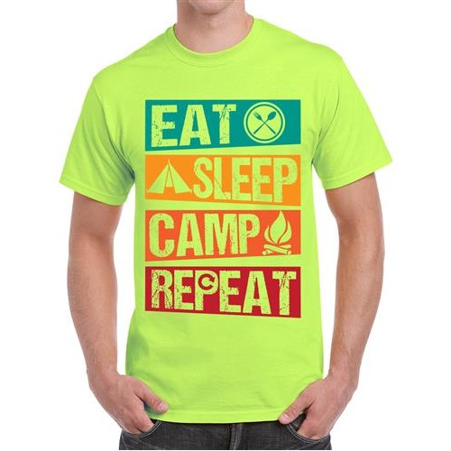 Men's Eat Sleep Camp Repeat  Graphic Printed T-shirt