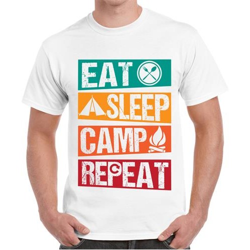 Men's Eat Sleep Camp Repeat  Graphic Printed T-shirt