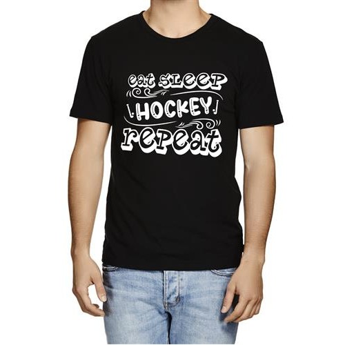 Men's Eat Sleep Hockey Repeat Graphic Printed T-shirt