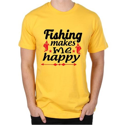 Fishing Makes Me Happy Graphic Printed T-shirt