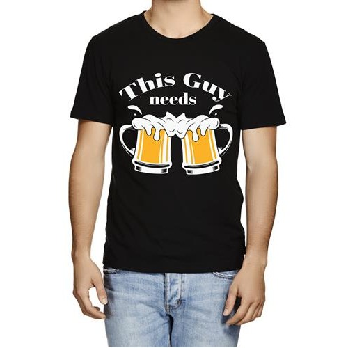 Men's Guy Needs Beer Glass Graphic Printed T-shirt