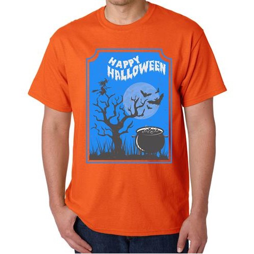 Men's Happy Bat Halloween Graphic Printed T-shirt