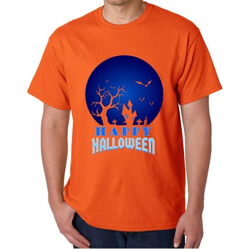 Men's Happy Halloween Moon Graphic Printed T-shirt
