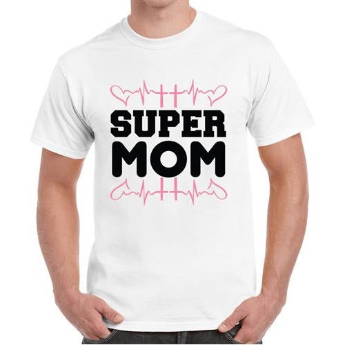 Men's Heart Super Mom Graphic Printed T-shirt