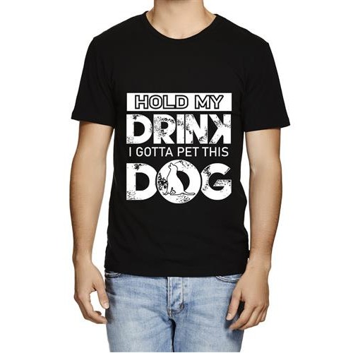 Men's Hold Drink Dog Graphic Printed T-shirt