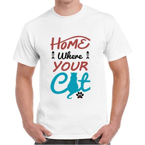 Men's Home Your Cat Graphic Printed T-shirt
