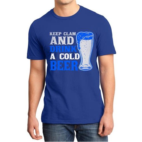 Men's Keep Clam Beer Graphic Printed T-shirt