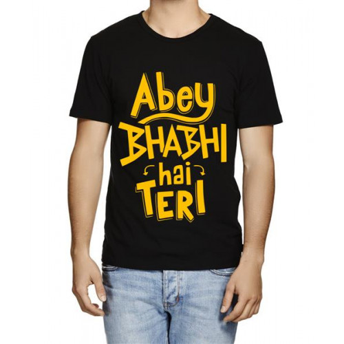 Men's Cotton Graphic Printed Half Sleeve T-Shirt - Abey Bhabhi Hai Teri