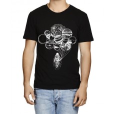 Caseria Men's Cotton Graphic Printed Half Sleeve T-Shirt - Astronaut With Planet Balloons