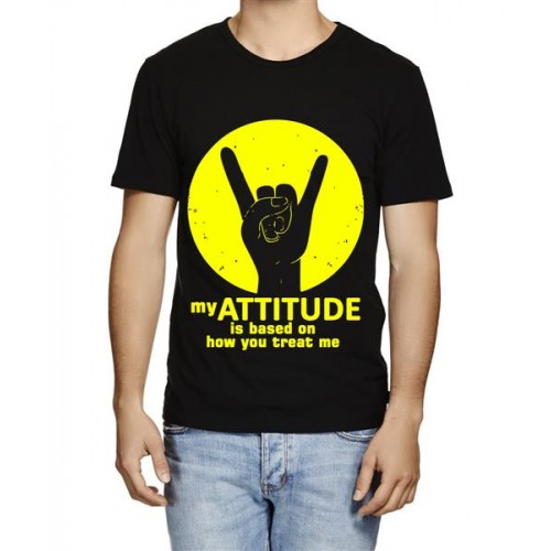 Men's Cotton Graphic Printed Half Sleeve T-Shirt - Attitude Is Based On