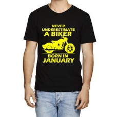 Caseria Men's Cotton Graphic Printed Half Sleeve T-Shirt - Biker Born In January