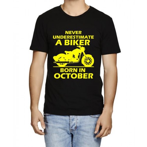 Caseria Men's Cotton Graphic Printed Half Sleeve T-Shirt - Biker Born In October