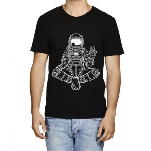Men's Cotton Graphic Printed Half Sleeve T-Shirt - Buddha Meditating Astronaut
