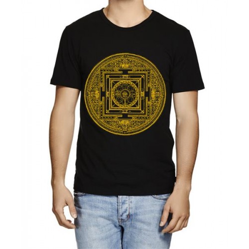 Caseria Men's Cotton Graphic Printed Half Sleeve T-Shirt - Buddhist Mandala