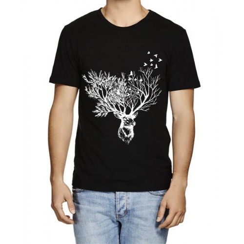 Caseria Men's Cotton Graphic Printed Half Sleeve T-Shirt - Deer Forest