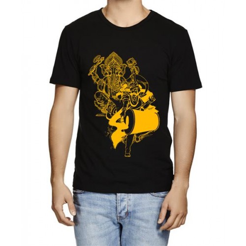 Caseria Men's Cotton Graphic Printed Half Sleeve T-Shirt - Dhol Ganpati