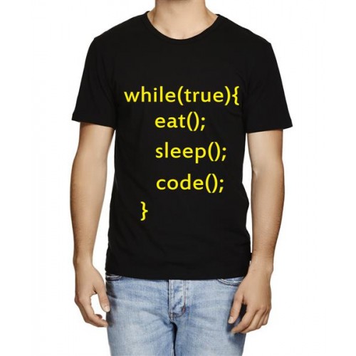 Men's Cotton Graphic Printed Half Sleeve T-Shirt - Eat Sleep Code