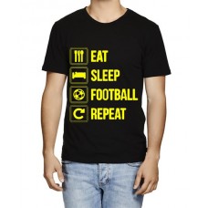 Caseria Men's Cotton Graphic Printed Half Sleeve T-Shirt - Eat Sleep Football