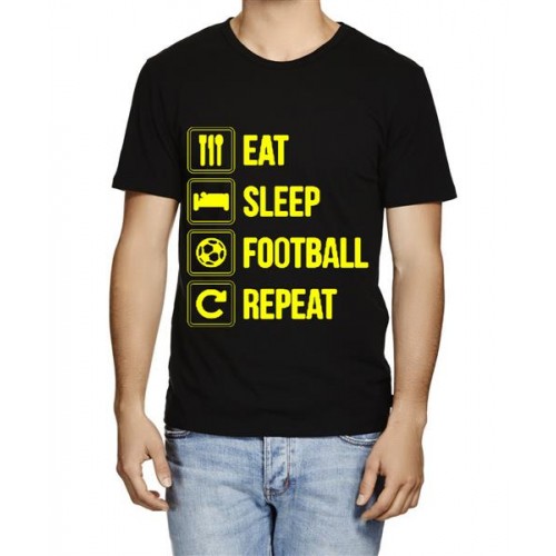 Men's Cotton Graphic Printed Half Sleeve T-Shirt - Eat Sleep Football