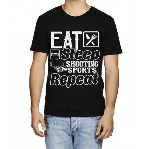Men's Cotton Graphic Printed Half Sleeve T-Shirt - Eat Sleep Shooting Sports Repeat